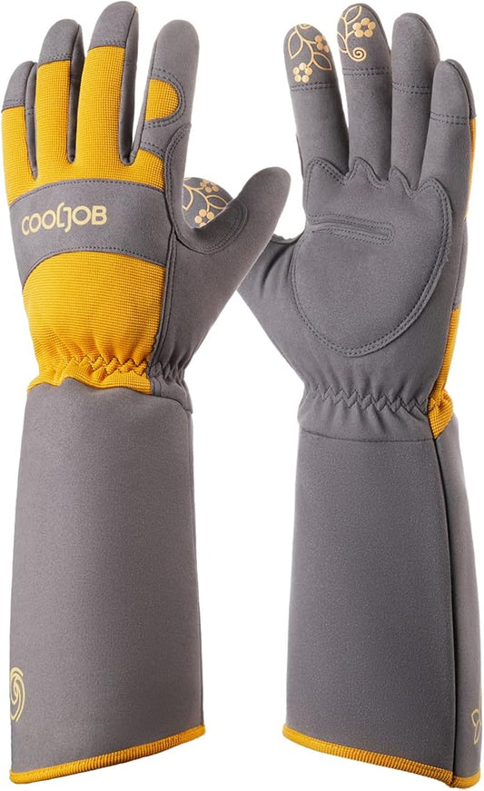 COOLJOB Thorn Proof Rose Pruning Garden Gloves for Women, Long Sleeve Padded Yard Work for Bush, Blackberry, Cactus, Heavy Duty/Puncture Resistant/Machine Washable, Medium, Yellow