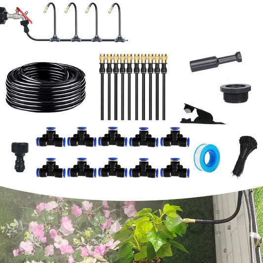 360° Curved Garden Automatic Irrigation System, 49.21Ft Bendable Garden Irrigation System, Adjustable Atomizing Copper Nozzle for Watering System for Garden Plants Lawn (32.9Ft Hose + 10 Nozzles)