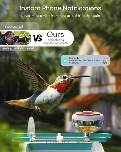 COOAU 2K Smart Bird Feeder with Camera Solar Powered, Outdoor Bird House Cam with 11,000+ AI Birds Species Identification, 3MP HD Live Video Watching, Instant Notifications,Ideal Gift for Bird Lovers