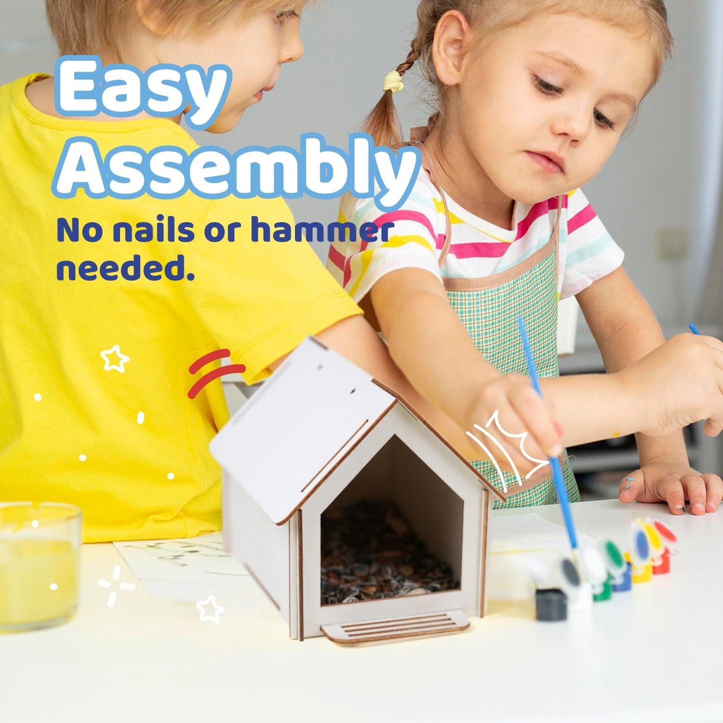 Neliblu Bird Houses to Paint for Kids - Wooden - 12 Pc, Plywood, Durable Material, Educational Fun, Complete Set, Child-Safe, Bulk Crafts - Paint a Bird House Kit for Kids