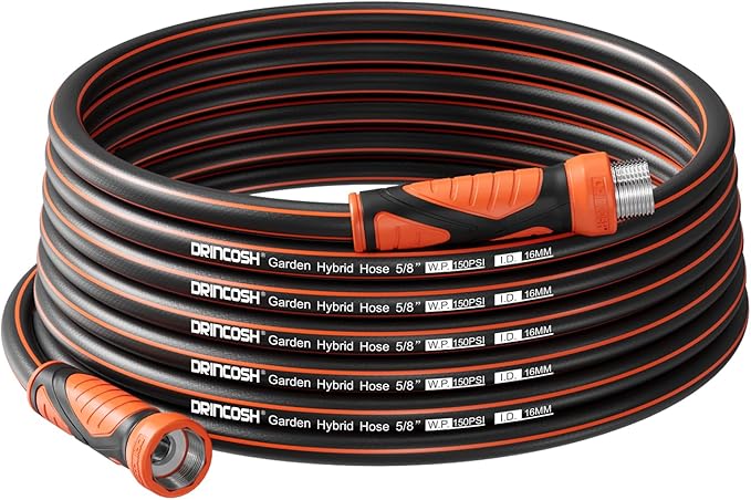 50FT Garden Hose Heavy Duty x 5/8", Lightweight Flexible Water Hose with Nickel-plated Fittings, Kink-Free, Leak-Proof, Easy Storage for Yard Lawn Care Male to Female