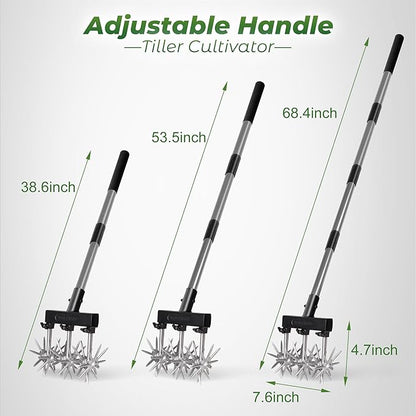 Walensee Rotary Cultivator Garden Tool – Adjustable Hand Tiller for Gardening & Lawn Care with Rustproof Aluminum Blades, Telescopic Handle, Lightweight Nylon Base – Soil Aerator & Grass Reseeder
