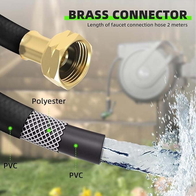 Retractable Garden Hose Reel 1/2" x130 ft, Automatic Hose Reel with 7 Pattern Nozzle, Any Length Lock Wall Mounted &180 Deg Swivel