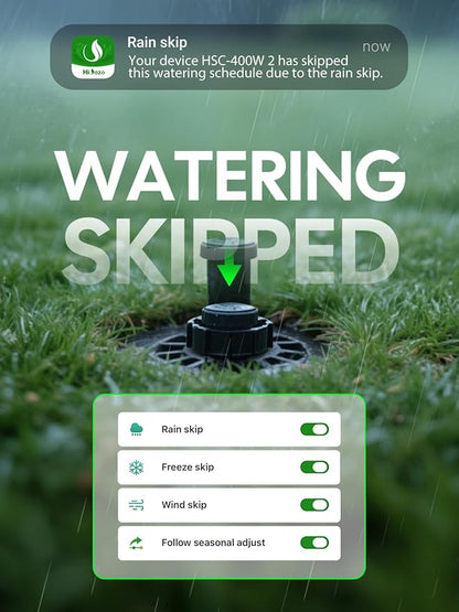 Smart Sprinklers Controller WiFi, Irrigation Controller Easy Use App Enabled, 4 Zone + 16 Plans, Save Water Auto Skip Rain, Freeze & Wind, 10 Minutes Install (Light Blue)