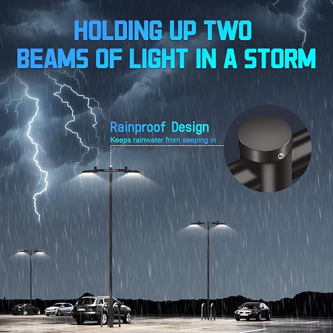 180° Spoke Tenon Adaptor Bracket, Durable Horizontal Round Pole Mounting Arm for 2 Lights, 2 3/8 in Top Mounting Bracket for Parking Lot Light Street Shoebox Lighting