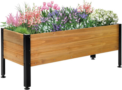 Wood Rectangular Garden Planter Box Raised Bed Outdoor,Planters for Outdoor Plants 37x13x15in Elevated Herbs Vegetables Flowers Great Patio Deck Balcony (37x13x15in Brown)