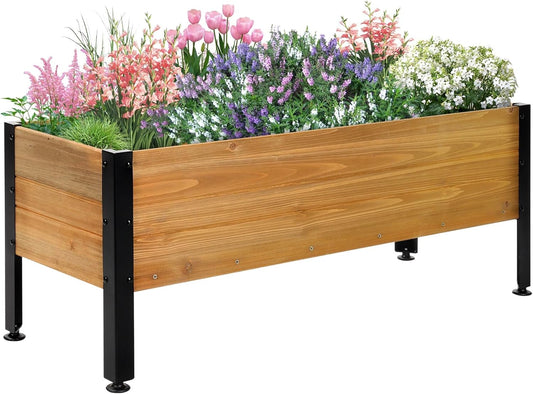 Wood Rectangular Garden Planter Box Raised Bed Outdoor,Planters for Outdoor Plants 37x13x15in Elevated Herbs Vegetables Flowers Great Patio Deck Balcony (37x13x15in Brown)