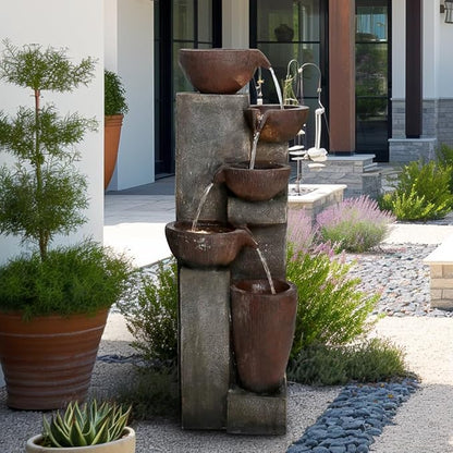 Naturefalls 39.7in.Modern Outdoor Fountain -5-Tier Resin Water Feature, Indoor Outdoor Garden Waterfall Fountain with Contemporary Design&LED Lights for Patio, Yard, Deck, House, Office, Home Decor