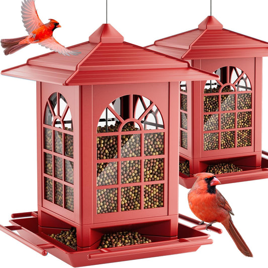 Birdream 2 Pack Bird Feeders for Outdoors Hanging - 7LB Total Capacity Classic Courtyard Design Fun Assembly Large Bird Feeder, Attracting Wild Birds Cardinals Goldfinches Sparrows - Red