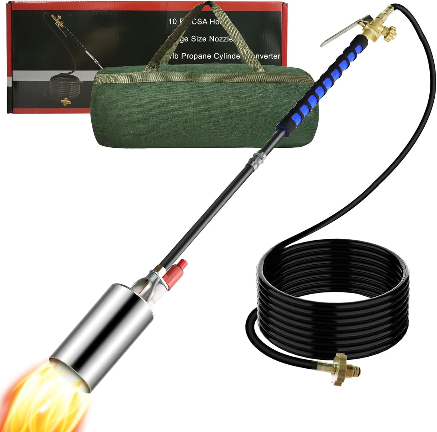 Propane Torch Weed Burner,Weed Torch for Outside with Self Ignition and Flame Control,High Output 2,400,000 BTU with 10FT Hose and Storage Bag,Flame Thrower for Weeding,Garden,Snow Melting(Silver)