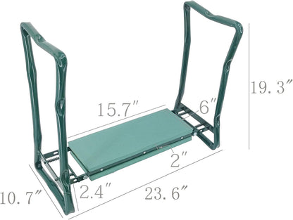 Upgraded Garden Kneeler Seat 24" Wide Soft Kneeling Pad Garden Tools Stools Garden Bench with 2 Large Tool Pouches Outdoor Foldable Sturdy Gardening Tools for Gardeners, Green 15299-2D