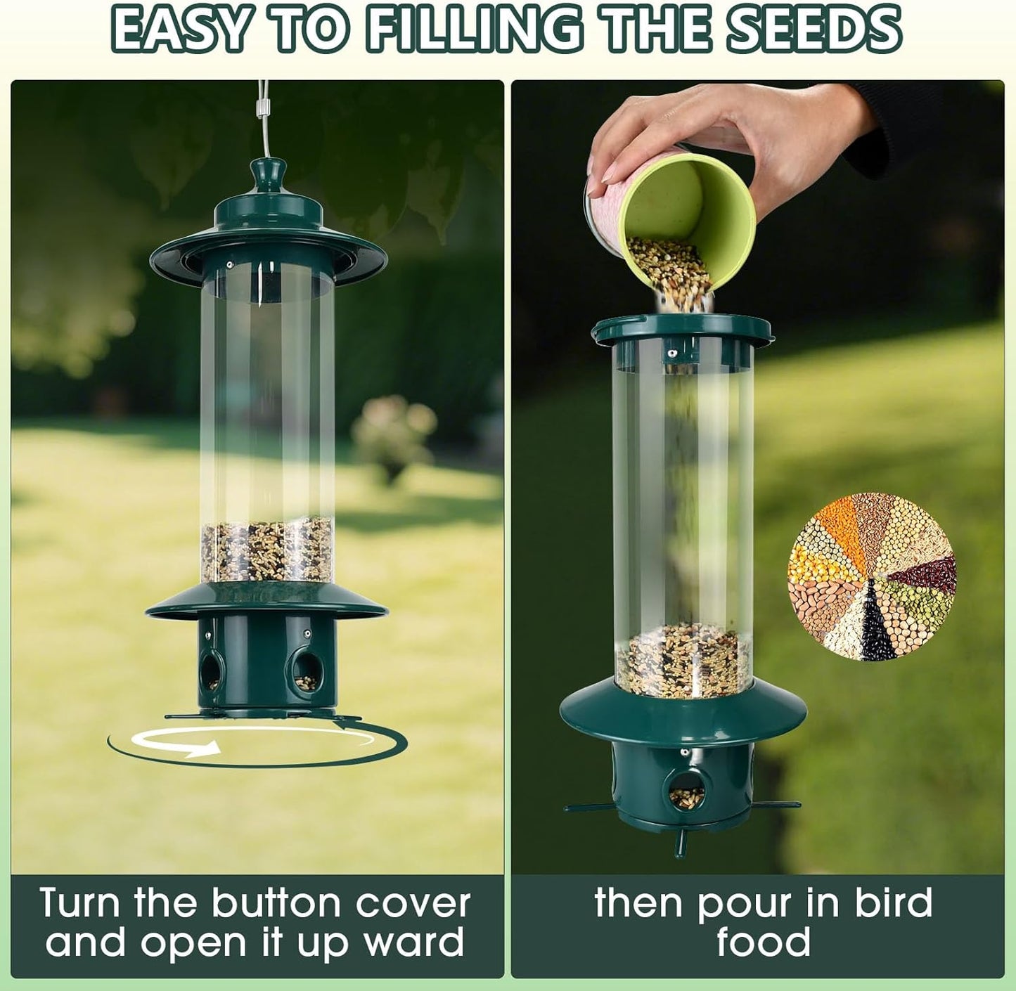 Hanging Bird Feeder for Outdoors, Squirrel Proof Bird Feeders for Outside with 4.8 Lb Capacity, 4 Ports Tube Metal Wild Bird Feeders for Garden Yard Decoration Viewing Cardinal, Weather-Resistant