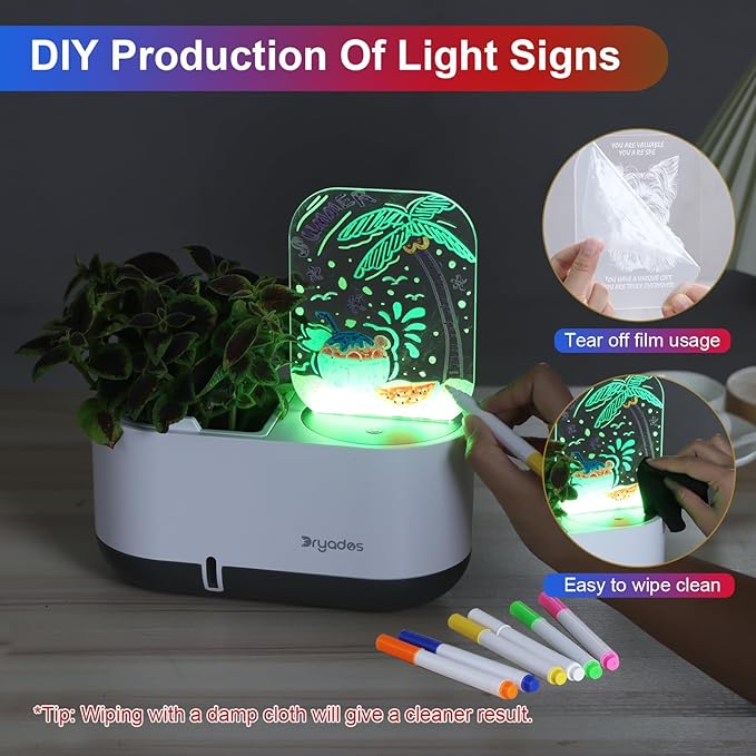 Self-Watering Plant Pot with LED Note Board & 7 Colors Pen, Led Acrylic Message Board with Plant Pot,Dog Board Night Light with Planting Pot for Room/Store/Office (No Plant&Seed)
