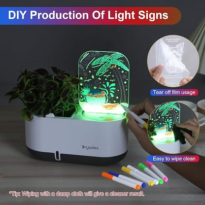 Self-Watering Plant Pot with LED Note Board & 7 Colors Pen, Led Acrylic Message Board with Plant Pot,Dog Board Night Light with Planting Pot for Room/Store/Office (No Plant&Seed)
