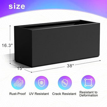 Tall Metal Planter, 15" W×16.3" H Large Rectangular Planter Box for Outdoor or Indoor, All-Weather Durable Plant Box with Drainage Holes & Removable Shelf for Patio, Porch, Garden, Trees, Flowers