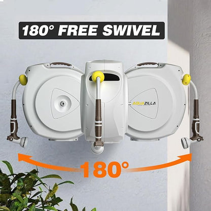 Retractable Garden Hose Reel, 5/8 in 65+6 ft, Heavy Duty Wall Mounted Water Hose Reel, Spring Power Automatic Rewind, Any Length Lock, 180° Swivel Bracket, 10 Pattern Spray Nozzle