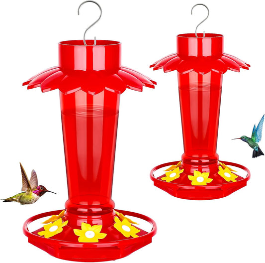 Plastic Hummingbird Feeders for Outdoors Hanging, 2 Pack 10 OZ Red Humming Bird Feeder with 6 Feeding Ports and Perch, Built-in Ant Moat, Gifts for Women Garden Decor