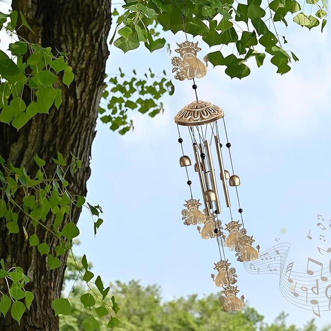 Wind Chimes for Outside, Metal Wind Chimes House Outdoor Decor for Garden Backyard Front Porch Patio, Mom Women/Men Birthday House Warming Gifts, Highland Cow Windchimes