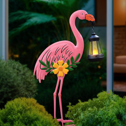 Metal Flamingo Stake with Solar Lantern, Garden Solar Animal Lights for Yard Patio Lawn Pathway Decor, Unique Gifts for Women Mom Grandma(Pink Flamingo)