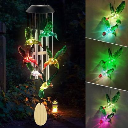 Solar Wind Chime, Solar Hummingbird Wind Chimes Outdoor/Indoor(Gifts for Mom/Grandma/Sister/Friend) Outdoor Decor,Yard Decorations Mom's Wind Chimes,