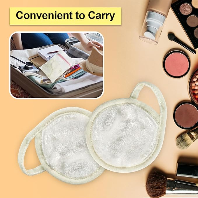 Nugilla 18 Packs Reusable Makeup Remover Pads with a Washable Laundry Bag, Resuable Microfiber Round Towel Skin Face Towels, Soft Makeup Remover Cloth, Fast Drying Washcloth (White)