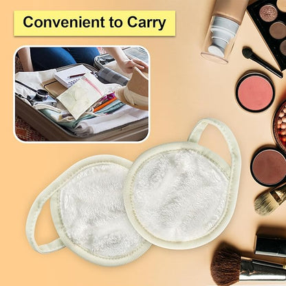Nugilla 18 Packs Reusable Makeup Remover Pads with a Washable Laundry Bag, Resuable Microfiber Round Towel Skin Face Towels, Soft Makeup Remover Cloth, Fast Drying Washcloth (White)