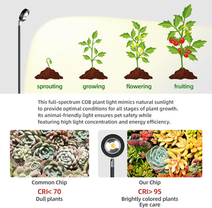 20W Full Spectrum Grow Light, 3000LM High-CRI COB LED Floor Lamp with 6/8/12H Timer, Adjustable Height (28"-83") & Angle, Grow Lights for Indoor Plants, Succulents & Flowers (warm white 4000K)
