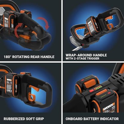 WORX Nitro WG286 24" 40V Cordless Hedge Trimmer, Electric Hedge Trimmer with Dual-Action Blades & 3400 SPM, Brushless Bush Trimmer with 180° Rotating Handle, 2 Batteries & Charger Included