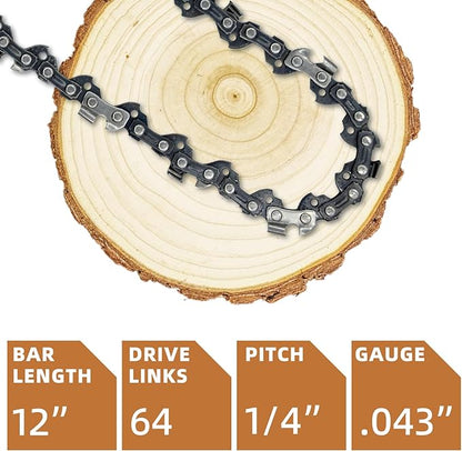 4 Pack 12 Inch Chainsaw Chain 1/4"LP Pitch .043" Gauge 64 Drive Links, Replacement Pole Saw Chain 12-inch Chainsaw Chains Fits for Stihl MSA120 C-B MSA140 C-B and More