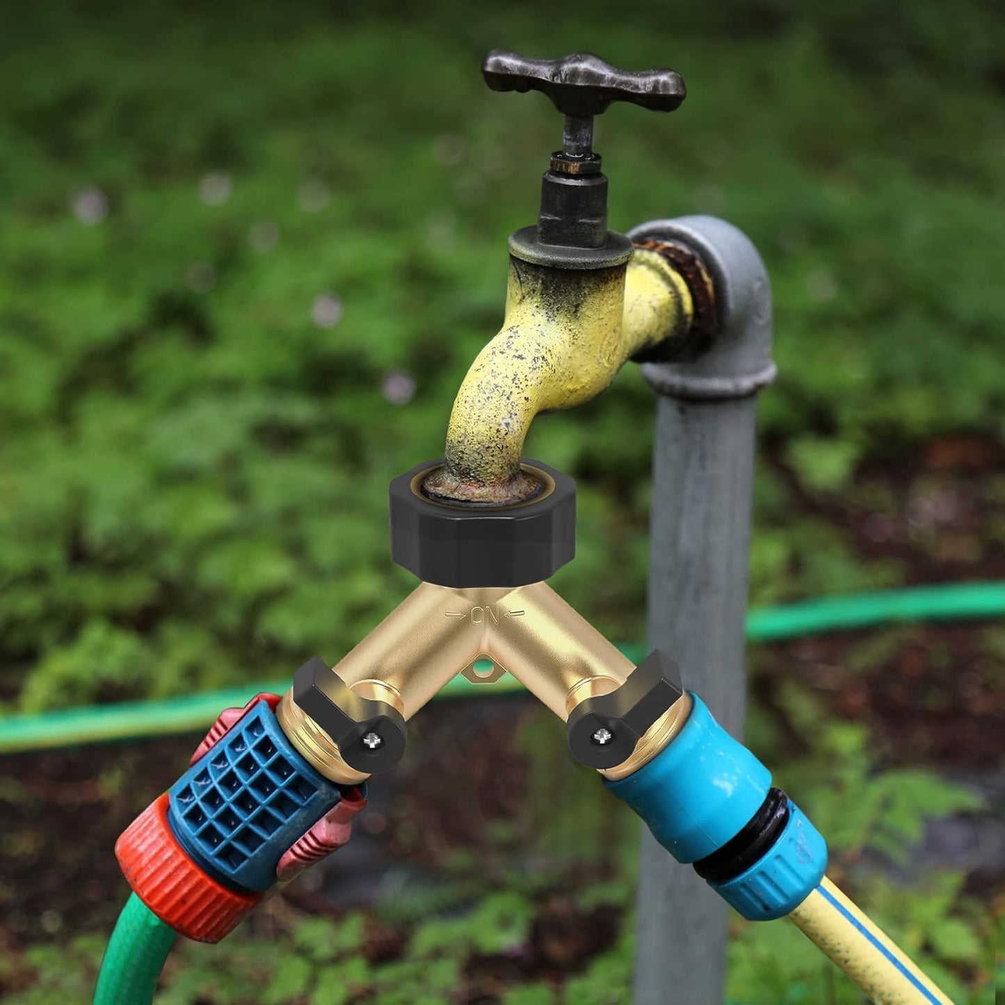 Twinkle Star Garden Hose Splitter 2 Way, Y Connector Brass Garden Hose Adapter