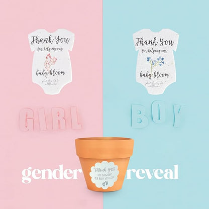 Set of 6 Seed Paper – 6 Pink Onesie & 6 Orange Pots with Stickers for Baby Shower, Gender Reveal, Birthday, Mother's Day & Other Milestone Celebrations