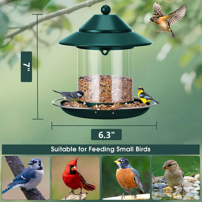 Metal Roof Bird Feeder, Hanging Bird Feeders for Outdoors with 2LB Clear Tube Seed Capacity for Viewing Cardinal Finch, 360° Feeding Wild BirdFeeders for Outside Garden Yard Decoration