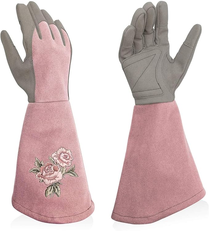 Rose Pruning Gloves Thorn Resistant, Embroidery Gardening Gloves with Extra Long Forearm Protection