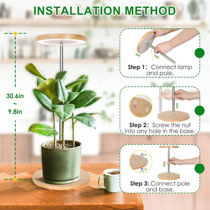 LORDEM Bamboo Grow Light, LED Plant Light for Indoor Plants Growing, Full Spectrum Bamboo Desk Growth Lamp with Automatic Timer for 4H/8H/12H, 4 Dimmable Levels, Height Adjustable, Pack of 2