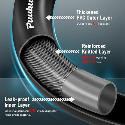 Short Garden Hose 6ft x 5/8", NON-EXPANDABLE Heavy Duty Premium Flexible Water Hose, No Kink, Leakproof, Lightweight Hybrid Hose with Male to Female Fittings for Household、Backyard