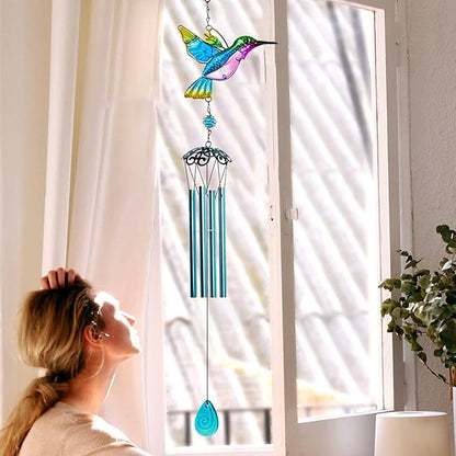 Hummingbird Wind Chimes, Wind Chimes for Outdoor, 26" Glass Painted Mobile Romantic Chimes, Patio, Balcony, Garden Decoration, Lifelike Hummingbird Deep Tone Style, Gifts for Mom