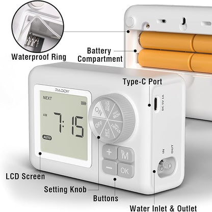 Raddy WS-64 Automatic Plant Waterer Indoor Self Watering System for 15 Potted Plants, Programmable Water Timer with LCD Display, Rain Delay for Balcony Patio, or Greenhouse
