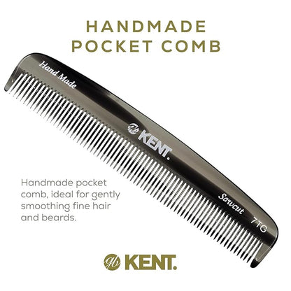 Kent 7T G All Fine Tooth Pocket Comb - Handmade Hair Grooming and Styling Comb for Travel, Mustache, Beard - Saw Cut and Hand Polished for Wet or Dry Use with Balms