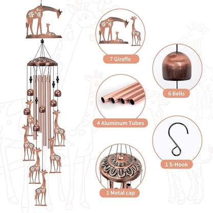 Giraffe Wind Chimes for Outside, Large Giraffe Gifts for Women, Memorial Giraffe Wind Chime, Metal Giraffe Decor, 40" Outdoor Garden Decor for Lawn, Porch, Patio, Yard