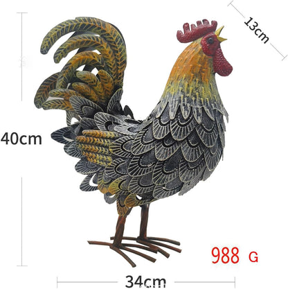 Metal Rooster Decor， Chicken Animal Yard Art Lawn Ornament Figurines Artwork for Outdoor, Patio,Backyard and Home Kitchen Decoration (Grey)