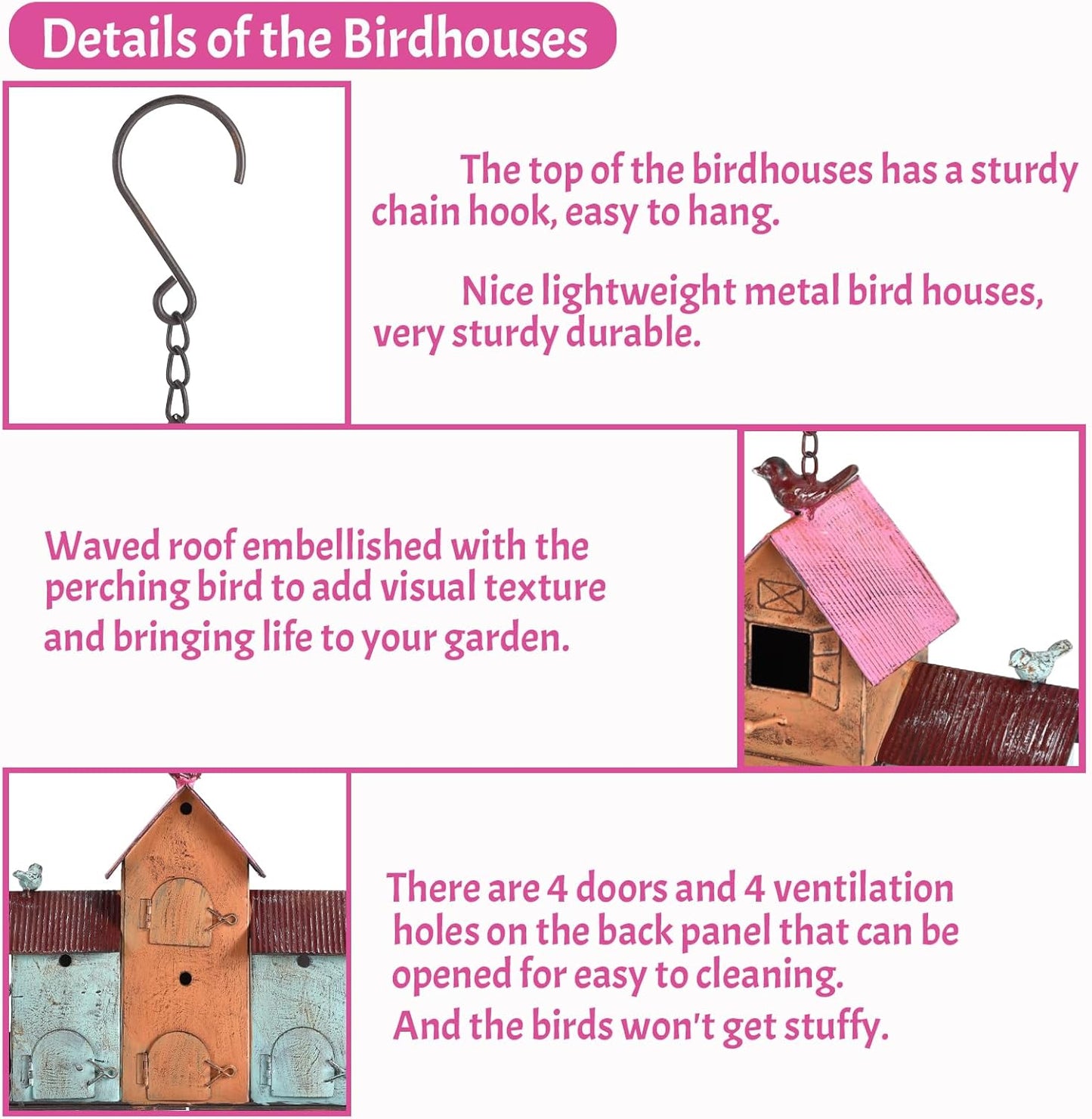 Large Bird Houses for Outside Hanging, Metal Bird Houses for Outside with 5 Compartments for Birds to Nest in, Durable Colorful Bird House 10 Hole Birdhouses for Outdoors Hanging