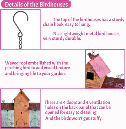 Large Bird Houses for Outside Hanging, Metal Bird Houses for Outside with 5 Compartments for Birds to Nest in, Durable Colorful Bird House 10 Hole Birdhouses for Outdoors Hanging