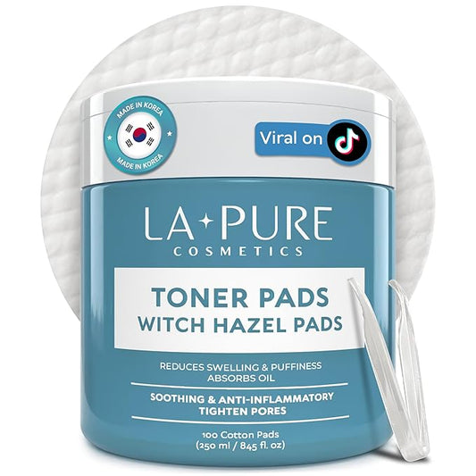 La Pure Korean Toner Pads With Witch Hazel - 100 Ct | Hydrating, Exfoliating Pads & Pore Care Korean Skincare - Gentle, Alcohol-Free, with Glycerin and Centella for Sensitive Skin by La Pure Cosmetics