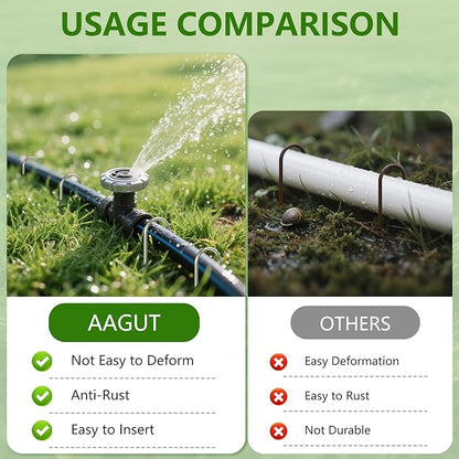 AAGUT Garden Stakes, Yard Landscape Staples Heavy Duty Galvanized 11-Gauge 6 Inch Lawn U Pins for Dog Fence,Tubing Drip Irrigation Hose, Chicken Wire, Weed Barrier Fabric 200 Pack