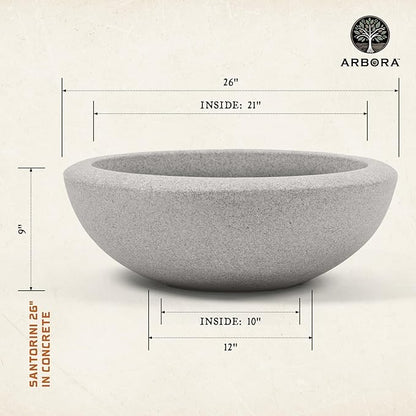 ARBORA 21" and 26” Santorini Bowls with Stone Blend Concrete Gray Finish - Polyresin Indoor and Outdoor Planters, Durable, Weatherproof, Lightweight, Large Plant Pots for Patio, Garden, Deck