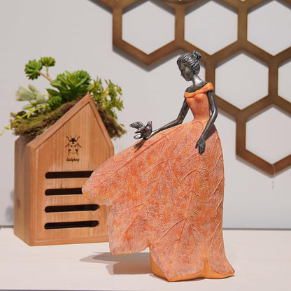 Guichifun Fairy Statue Collection Home Decoration - Orange Leaf Angel Girls Resin Fall Decor for Outside or Inside Rustic Garden Outdoor Yard Decorations Figurines Gift 8.5 x 5.25 x 12 Inch