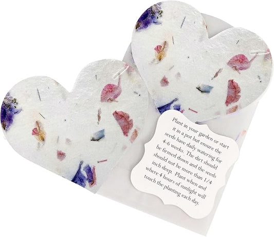 Wildflower Seed Paper - Set of 24 Mixed Heart-Shaped with Envelopes and Planting Instruction, Writable & Plantable Gift for Moms and Plant Lovers, Ideal for Wedding, Memorial, Baby Showers