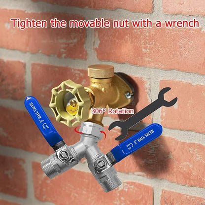 Garden Hose Splitter 2 Way 3/4" GHT Thread Heavy Duty 304 Stainless Steel Y Valve Water Hose Splitter With Long Handle