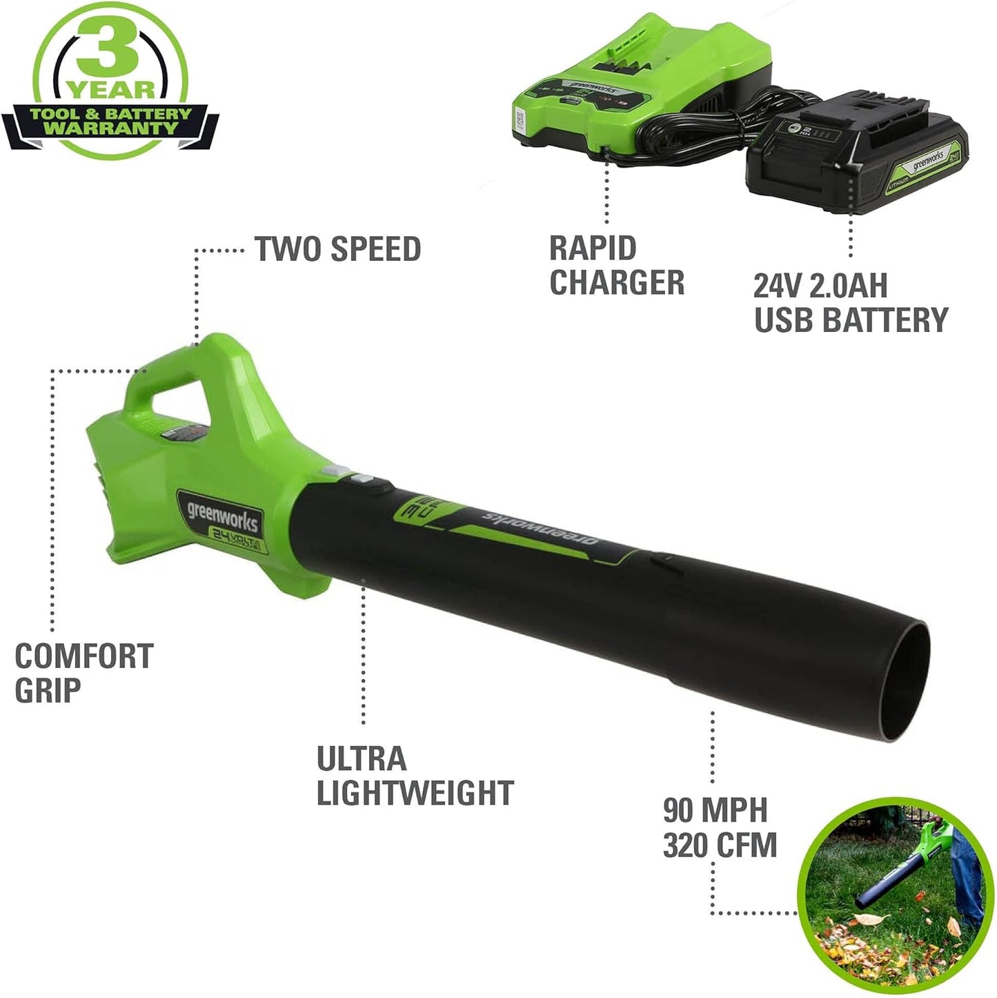 Greenworks 48V (2x24V) All-in-One Cordless Combo - 20" Push Lawn Mower, 12" Trimmer, 320 CFM Blower & 500 Lumen Lantern