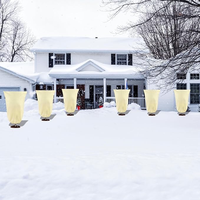 8 Pack Plant Covers Freeze Protection, 31.5"x47.2" Frost Blankets with Zipper Drawstring, Winter Cold Weather Plant Protection Jacket for Outdoor Plants Potted Shrubs Trees from Freeze Animals, Beige